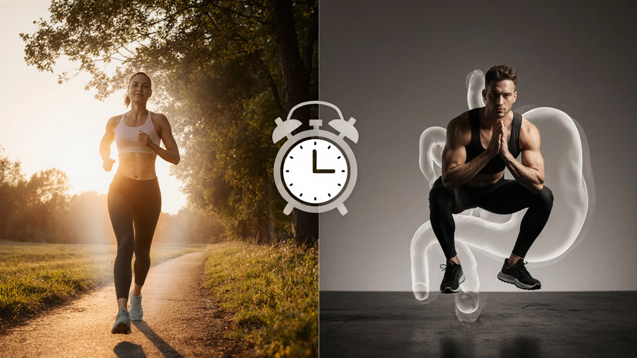 Person walking in a park and another doing HIIT, illustrating safe and risky workouts for reflux.
