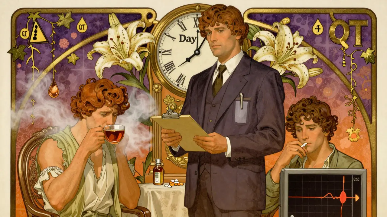 A doctor between two patients, one recovering from opioid nausea, the other in cardiac danger, with a clock showing Day 3.