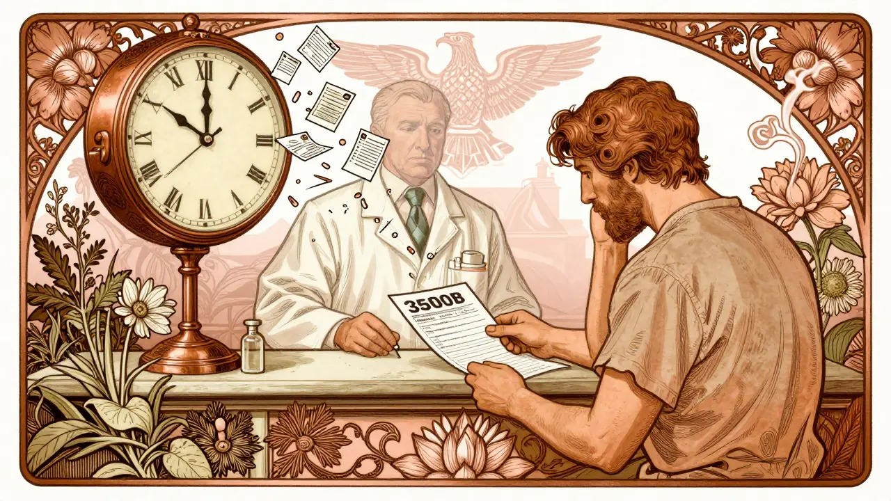 Pharmacist helping patient fill out MedWatch form amid floral decorations, with report icons flying toward an eagle emblem.