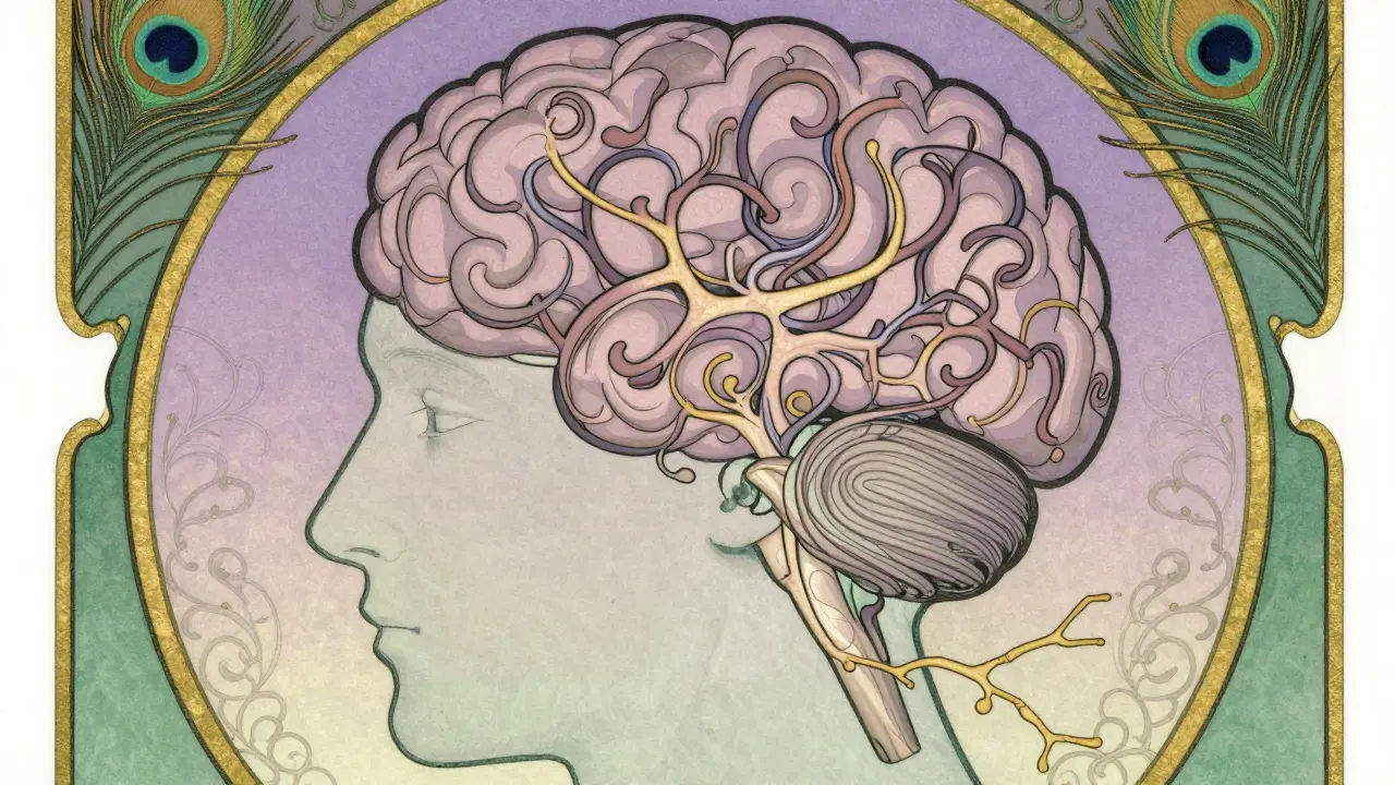 Human head profile showing intertwined glowing neural lines
