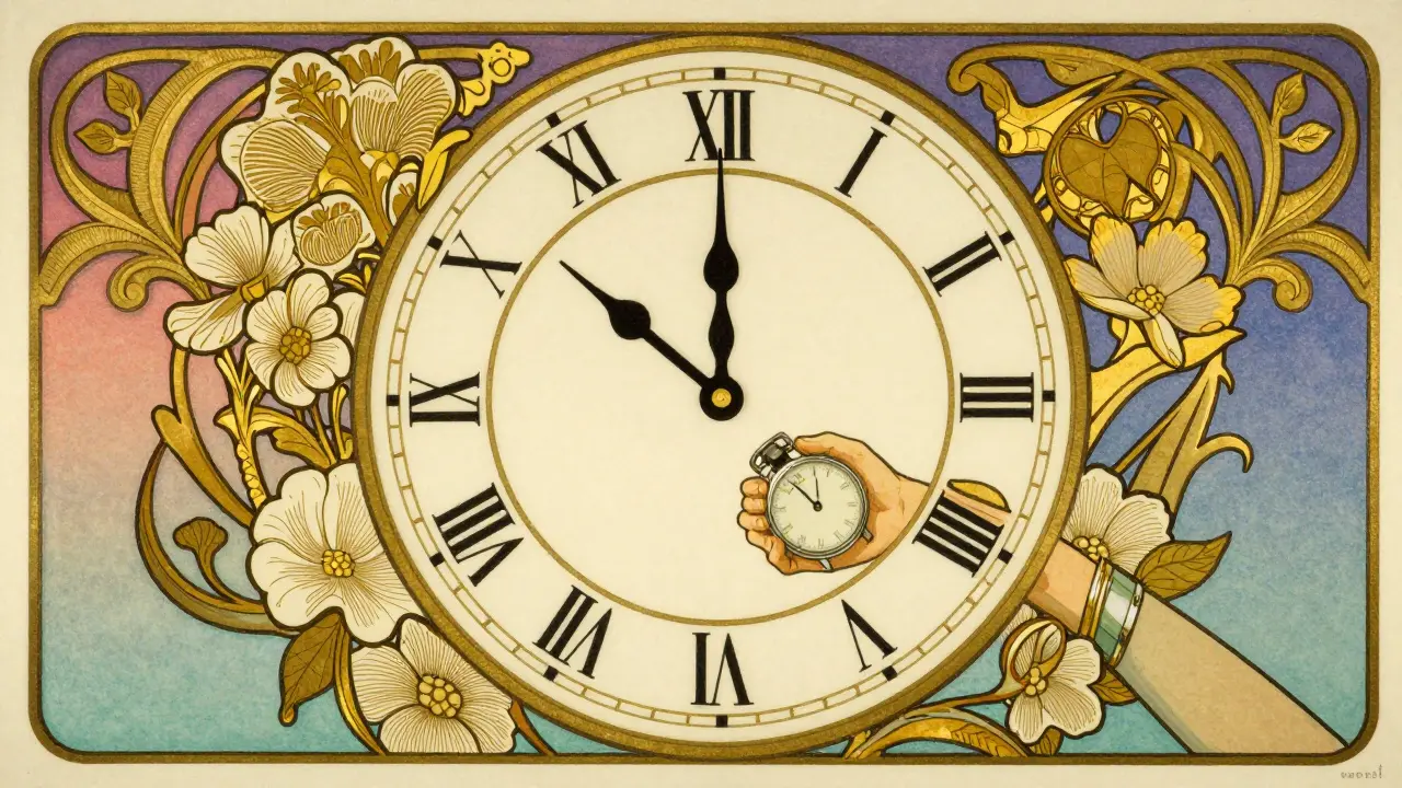 Person adjusting watch near clock face showing time zone change.